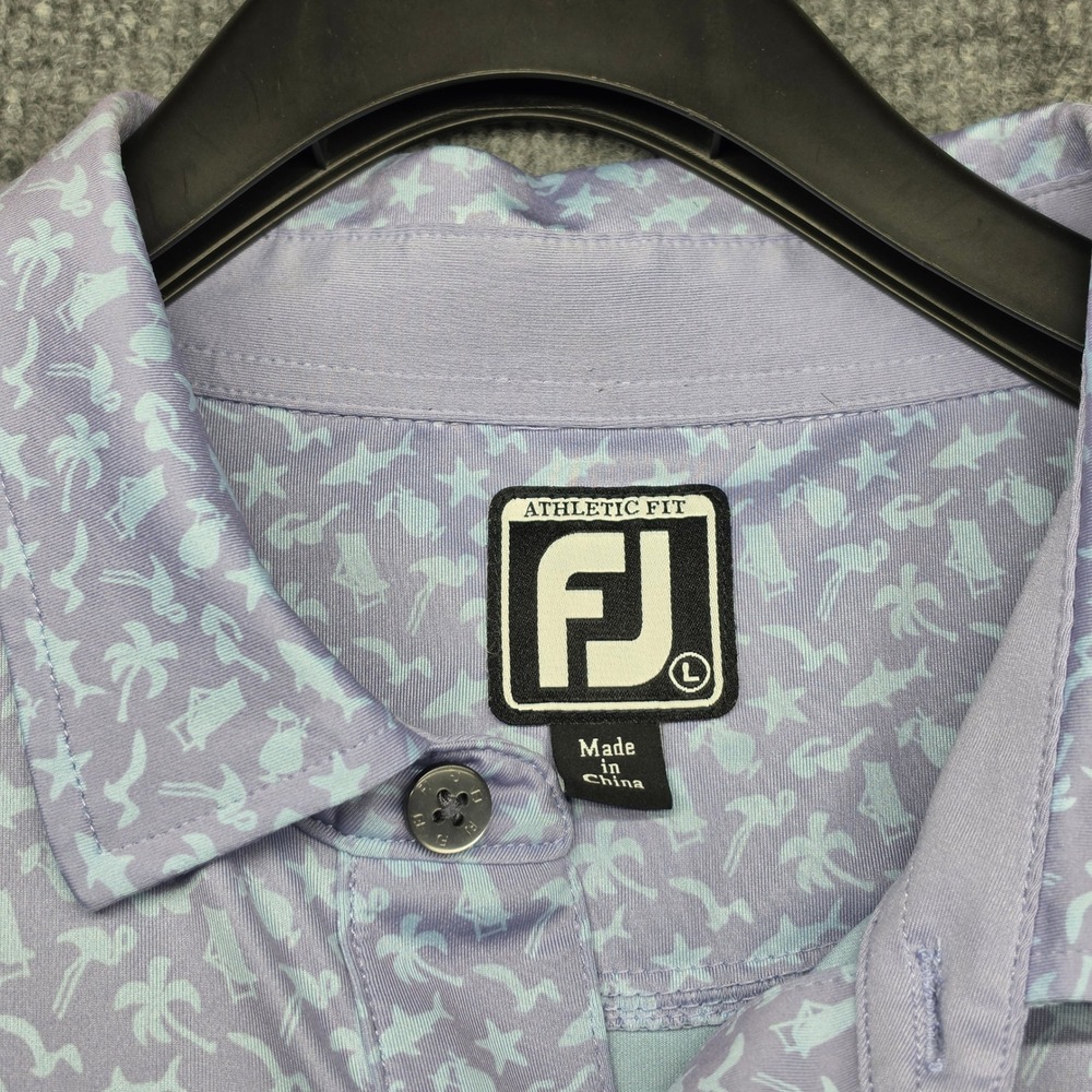 FootJoy Mens Athletic Fit‎ Tropical Flamingo Shark Golf Polo Shirt Purple Large - Picture 3 of 8